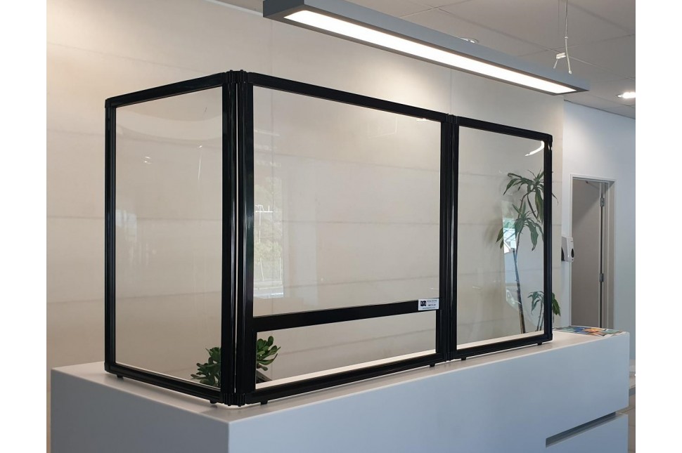 Triple Panel Folding Perspex Screen with Black Aluminium Frame